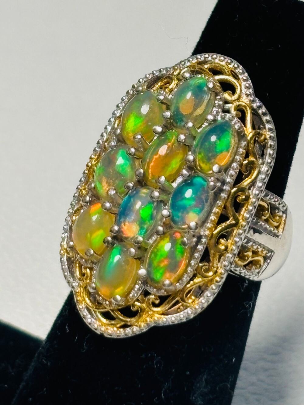 D'JOY Sterling Silver Ethiopian Oval Opal Ring Filigree Setting Size 6.25